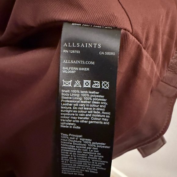 All Saints Red Burgundy Leather Jacket - Picture 6 of 8